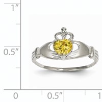 14K White Gold CZ November Birthstone Claddagh Heart Ring view 3