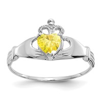 14K White Gold CZ November Birthstone Claddagh Heart Ring view 1