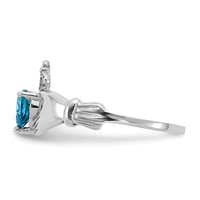 14K White Gold CZ December Birthstone Claddagh Heart Ring view 4