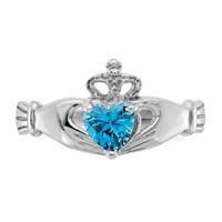 14K White Gold CZ December Birthstone Claddagh Heart Ring view 5