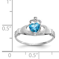 14K White Gold CZ December Birthstone Claddagh Heart Ring view 3