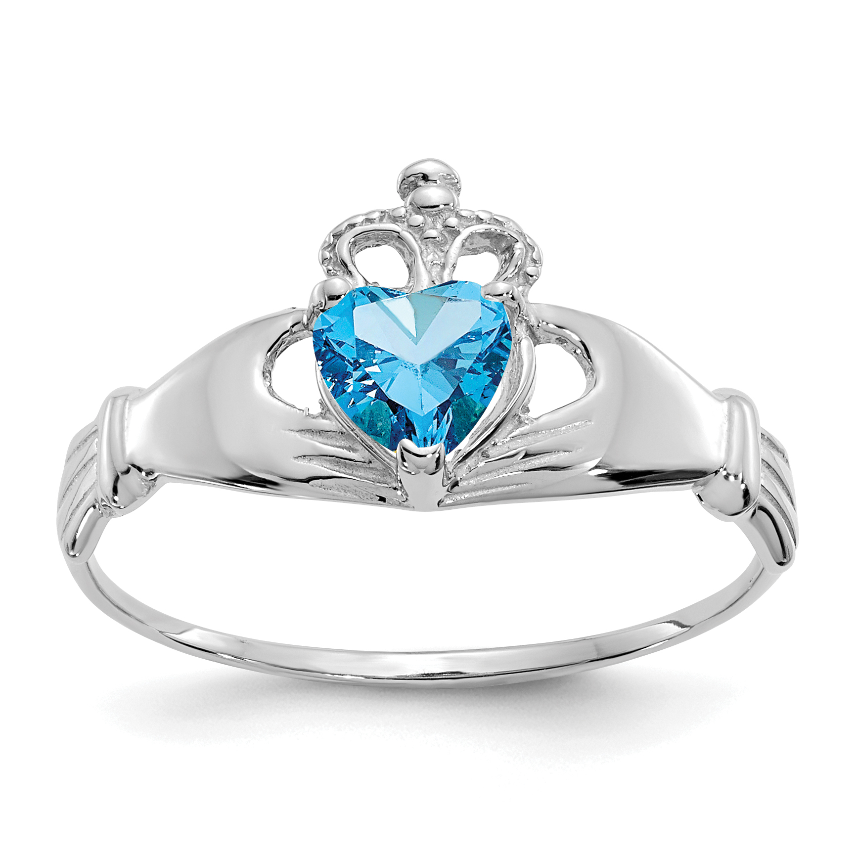 14k White Gold CZ December Birthstone Claddagh Heart Ring (D1791)