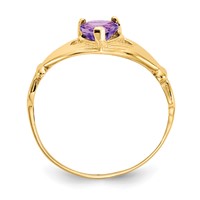 14K Yellow Gold CZ February Birthstone Claddagh Heart Ring view 2
