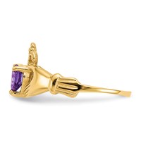 14K Yellow Gold CZ February Birthstone Claddagh Heart Ring view 4