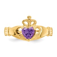 14K Yellow Gold CZ February Birthstone Claddagh Heart Ring view 5