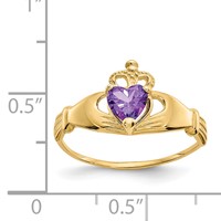 14K Yellow Gold CZ February Birthstone Claddagh Heart Ring view 3