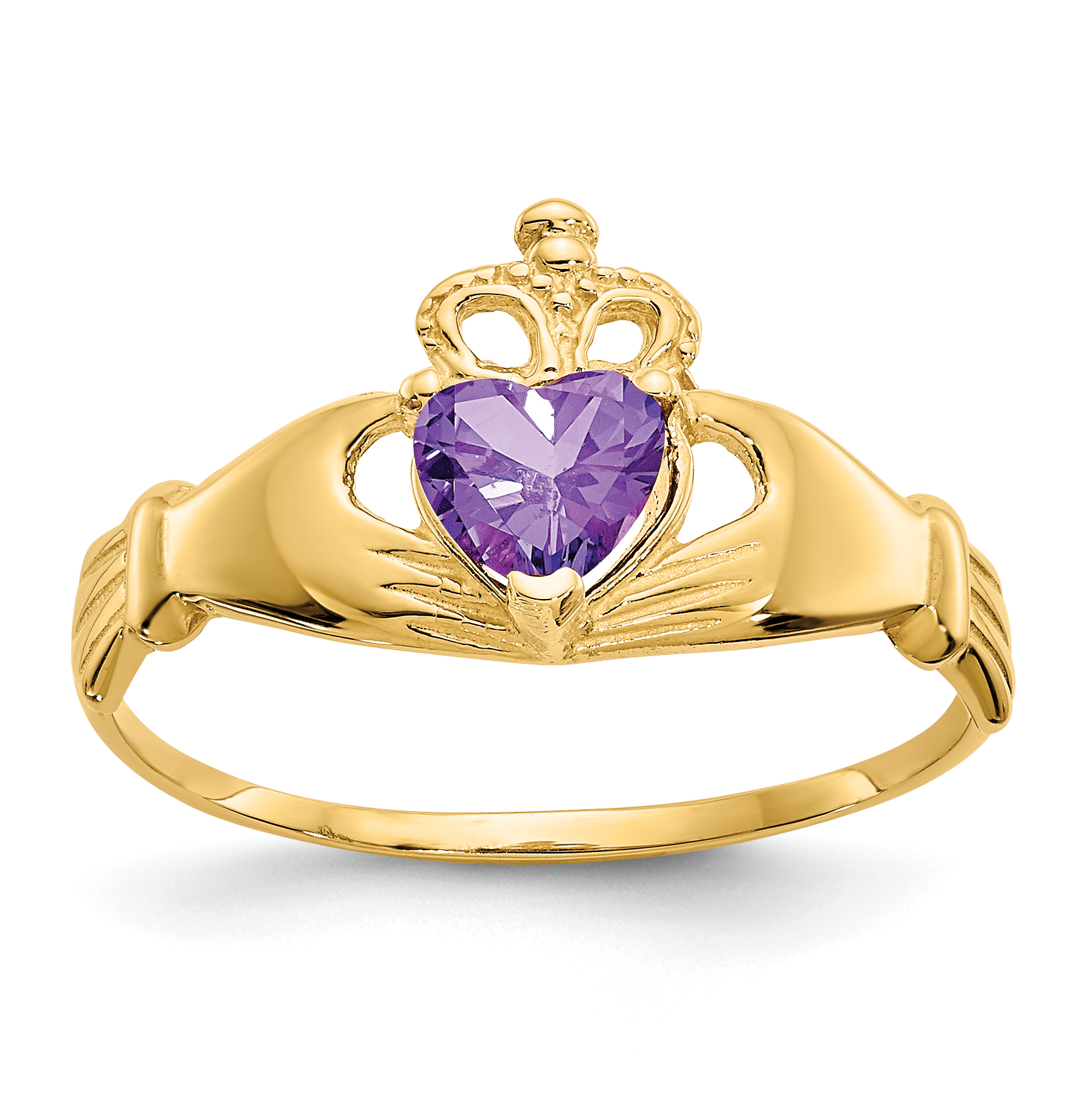 14k CZ February Birthstone Claddagh Heart Ring (D1793)