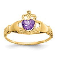 14K Yellow Gold CZ February Birthstone Claddagh Heart Ring view 1