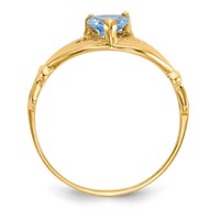 14K Yellow Gold CZ March Birthstone Claddagh Heart Ring view 2