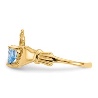 14K Yellow Gold CZ March Birthstone Claddagh Heart Ring view 4