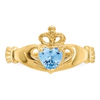 14K Yellow Gold CZ March Birthstone Claddagh Heart Ring view 5