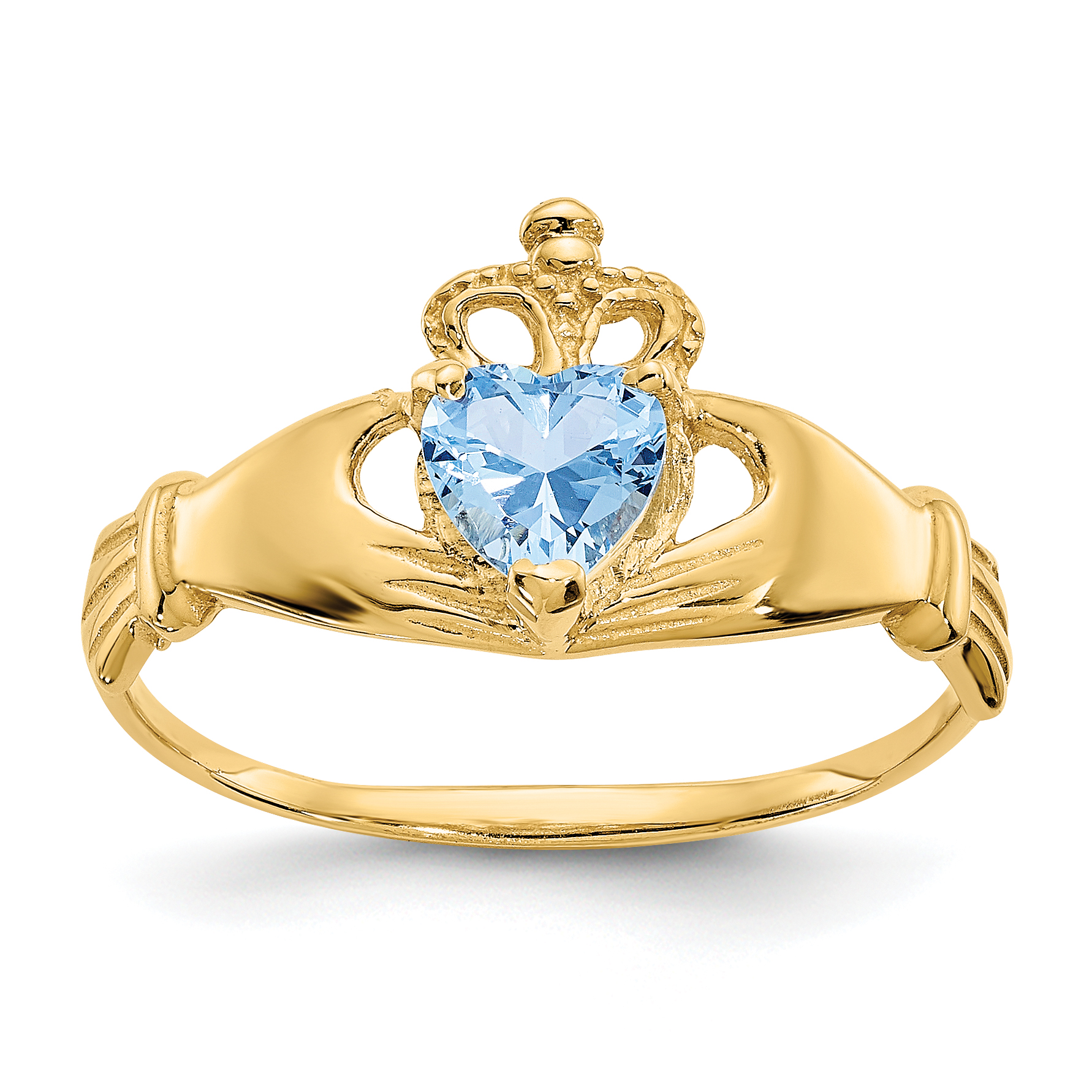 14k CZ March Birthstone Claddagh Heart Ring (D1794)