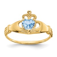 14K Yellow Gold CZ March Birthstone Claddagh Heart Ring view 1
