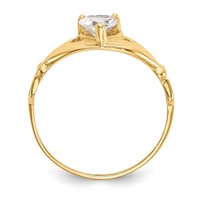 14K Yellow Gold CZ April Birthstone Claddagh Heart Ring view 2