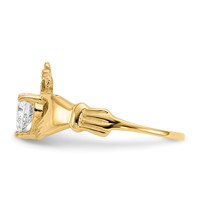 14K Yellow Gold CZ April Birthstone Claddagh Heart Ring view 4