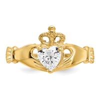 14K Yellow Gold CZ April Birthstone Claddagh Heart Ring view 5