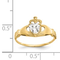 14K Yellow Gold CZ April Birthstone Claddagh Heart Ring view 3