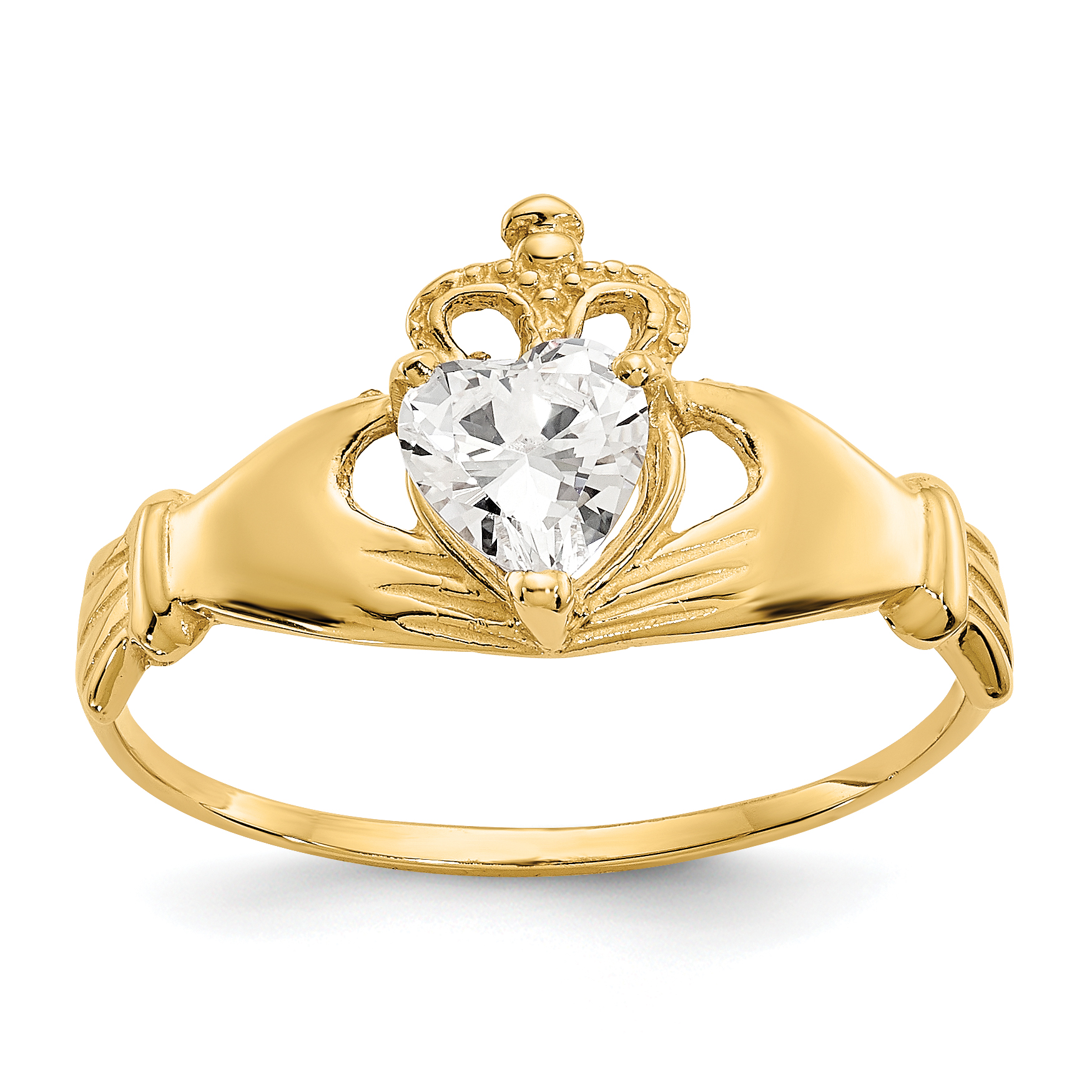 14k CZ April Birthstone Claddagh Heart Ring (D1795)