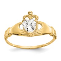 14K Yellow Gold CZ April Birthstone Claddagh Heart Ring view 1