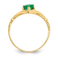 14K Yellow Gold CZ May Birthstone Claddagh Heart Ring view 2