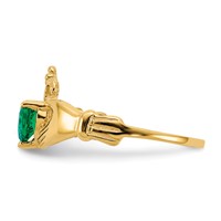 14K Yellow Gold CZ May Birthstone Claddagh Heart Ring view 4
