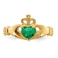 14K Yellow Gold CZ May Birthstone Claddagh Heart Ring view 5