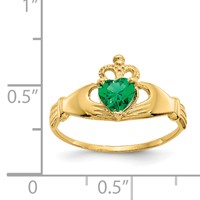 14K Yellow Gold CZ May Birthstone Claddagh Heart Ring view 3