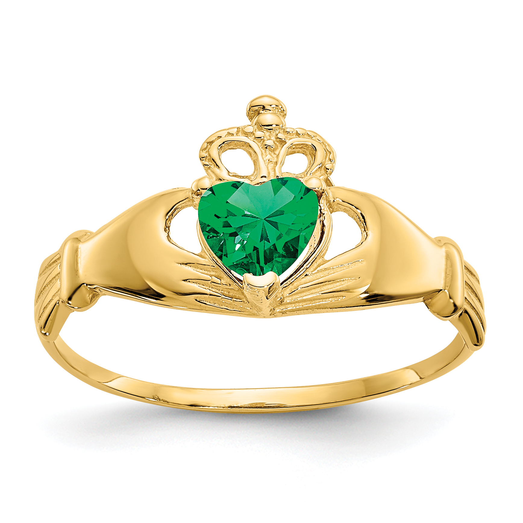 14k CZ May Birthstone Claddagh Heart Ring (D1796)