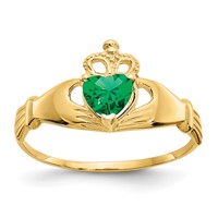 14K Yellow Gold CZ May Birthstone Claddagh Heart Ring view 1