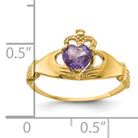 14K Yellow Gold CZ June Birthstone Claddagh Heart Ring view 3