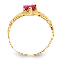 14K Yellow Gold CZ July Birthstone Claddagh Heart Ring view 2