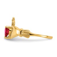 14K Yellow Gold CZ July Birthstone Claddagh Heart Ring view 4