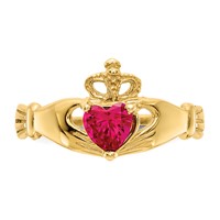 14K Yellow Gold CZ July Birthstone Claddagh Heart Ring view 5