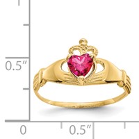 14K Yellow Gold CZ July Birthstone Claddagh Heart Ring view 3