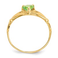 14K Yellow Gold CZ August Birthstone Claddagh Heart Ring view 2
