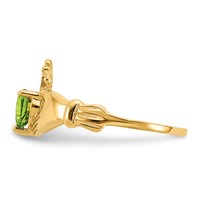 14K Yellow Gold CZ August Birthstone Claddagh Heart Ring view 4