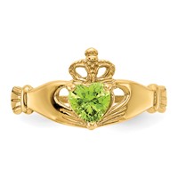 14K Yellow Gold CZ August Birthstone Claddagh Heart Ring view 5