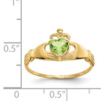 14K Yellow Gold CZ August Birthstone Claddagh Heart Ring view 3