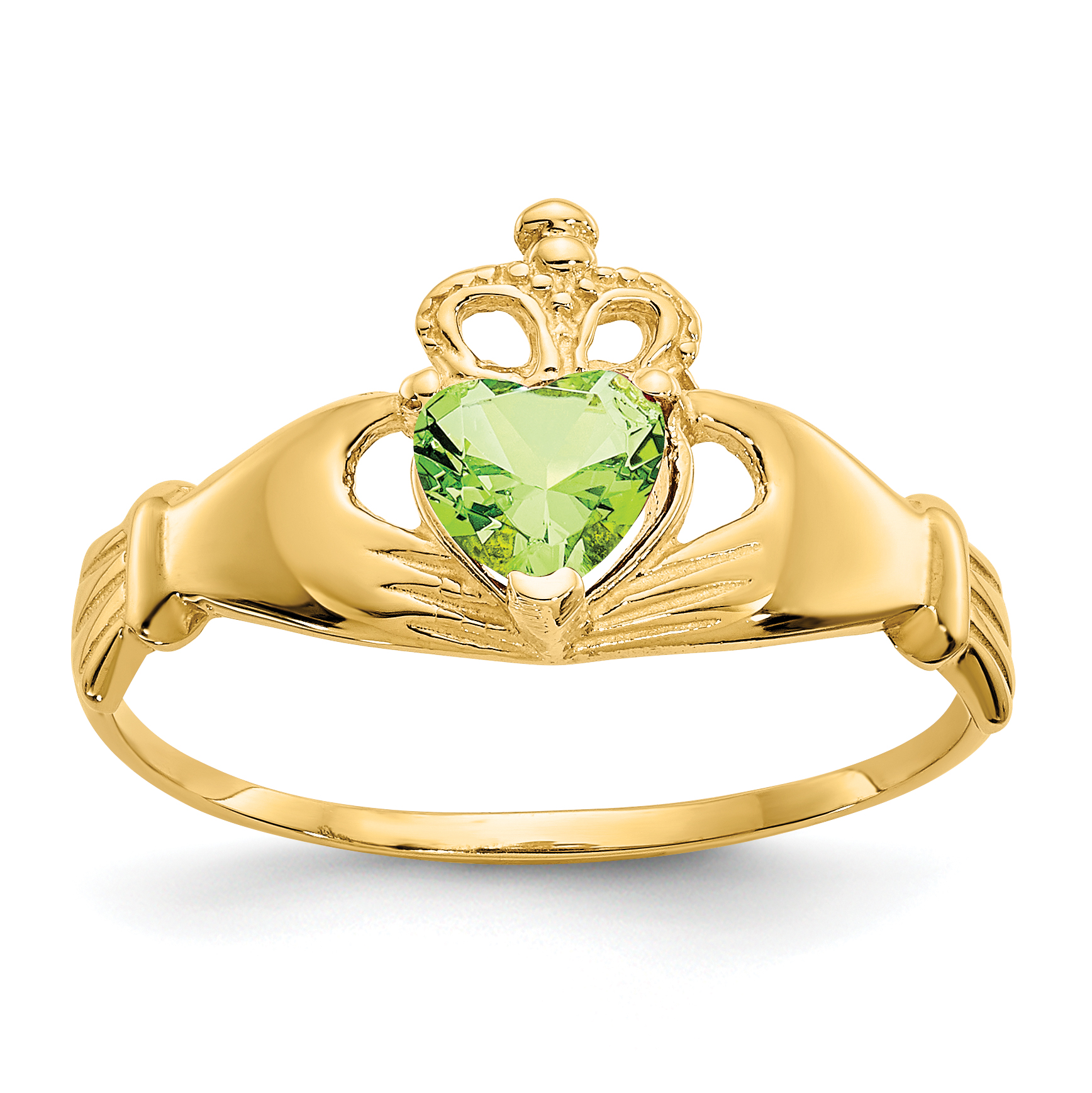 14k CZ August Birthstone Claddagh Heart Ring (D1799)