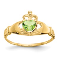 14K Yellow Gold CZ August Birthstone Claddagh Heart Ring view 1