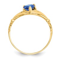 14K Yellow Gold CZ September Birthstone Claddagh Heart Ring view 2