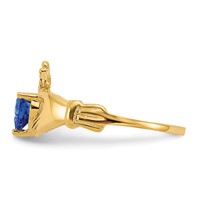 14K Yellow Gold CZ September Birthstone Claddagh Heart Ring view 4
