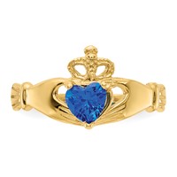 14K Yellow Gold CZ September Birthstone Claddagh Heart Ring view 5