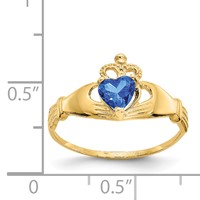 14K Yellow Gold CZ September Birthstone Claddagh Heart Ring view 3