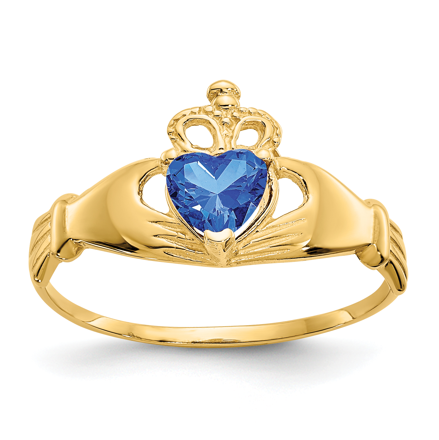 14k CZ September Birthstone Claddagh Heart Ring (D1800)