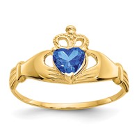 14K Yellow Gold CZ September Birthstone Claddagh Heart Ring view 1