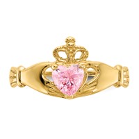 14K Yellow Gold CZ October Birthstone Claddagh Heart Ring view 5