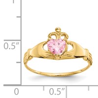 14K Yellow Gold CZ October Birthstone Claddagh Heart Ring view 3