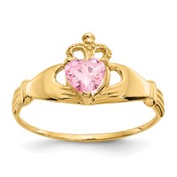 14K Yellow Gold CZ October Birthstone Claddagh Heart Ring view 1