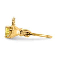 14K Yellow Gold CZ November Birthstone Claddagh Heart Ring view 4